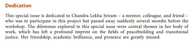 Dedicated to Chandra: Peacebuilding, vol. 9, no. 2 (2021)